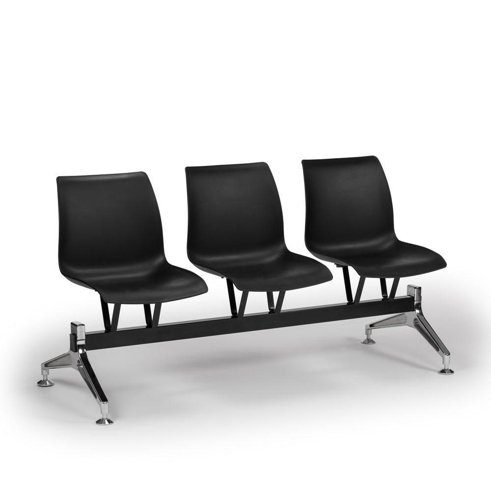 Üçlü 3 Kişilik Metal Ayaklı Polipropilen Plastik Siyah Oturaklı Ofis Bekleme Sandalyesi