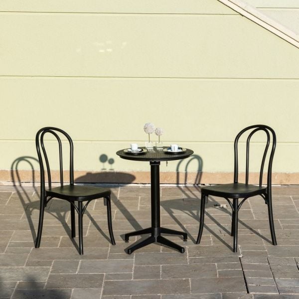 2 Kişilik Siyah Yuvarlak Bahçe Masa ve Sandalye Takımı Mutfak Cafe ve Restoranlar İçin İdeal Seçim