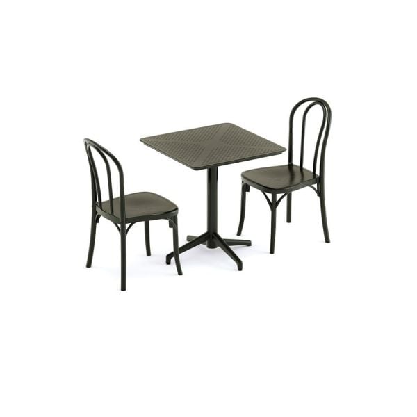 Siyah 2 Kişilik 70x70 cm Kare Dış Mekan Masa Sandalye Takımı İç ve Dış Mekan Kullanımı için Ideal