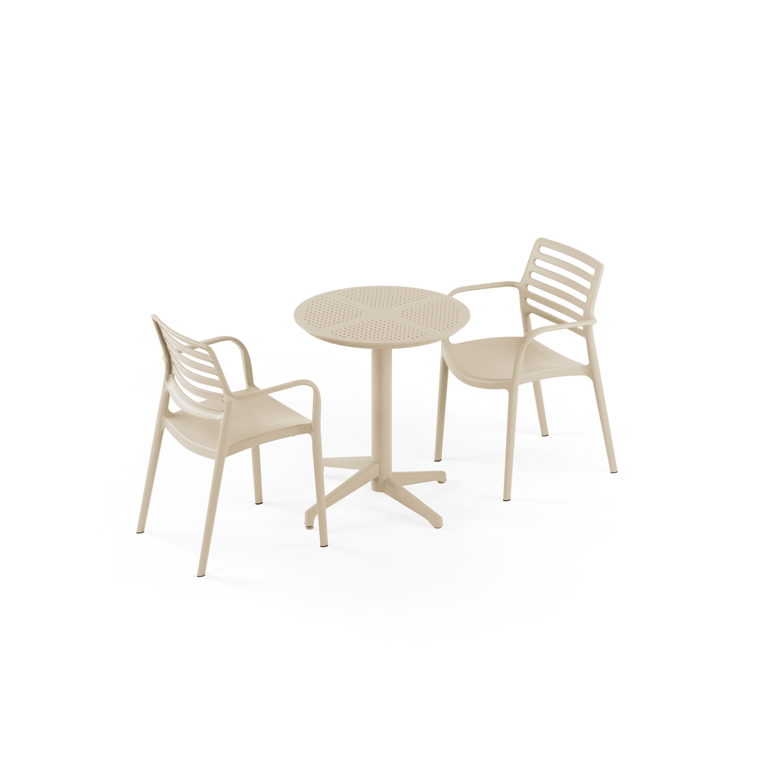 Bej 2 Kişilik 60 cm Yuvarlak Bahçe Masa Sandalye Seti