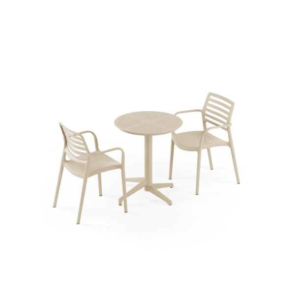 Bej 2 Kişilik 60 cm Yuvarlak Bahçe Masa Sandalye Seti
