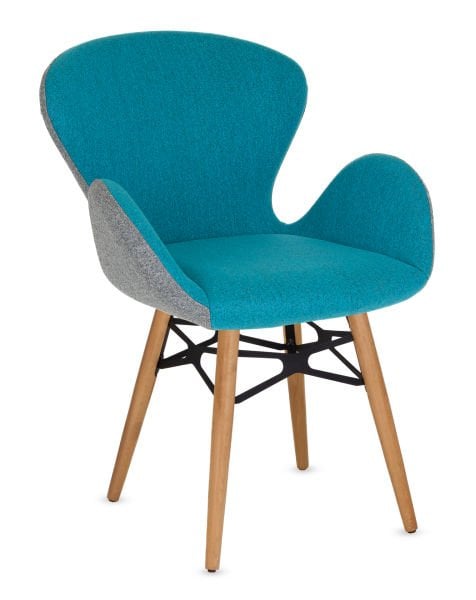 Poyraz Ahşap Ayak Sandalye – Gri ve Mavi Kaşe Kumaş, Ergonomik ve Şık | Cafe, Restoran, Mutfak, Yemek Odası, Otel ve Lobi Kullanımı İçin İdeal