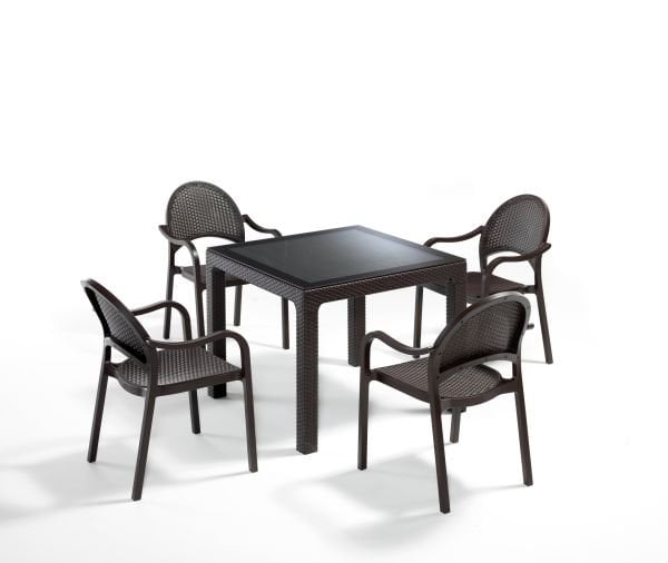 Kahverengi Rattan Bahçe Masa Sandalye Seti 4 Kişilik