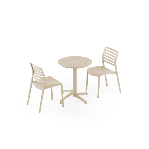 Bej Katlanır Yuvarlak Bahçe Masa Sandalye Takımı 2 Kişilik