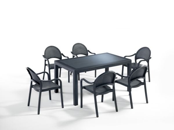 Antrasit Rattan Bahçe Masa Sandalye Seti 6 Kişilik