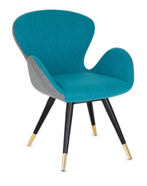 Poyraz Ahşap Ayaklı Çift Renk Cafe Koltuğu – Gri ve Mavi Kaşe Kumaş, Ergonomik, Şık ve Dekoratif Sandalye, Metal Karkas, Kayın Ağacı, Restoran, Otel, Mutfak, Yemek Odası, Lobi