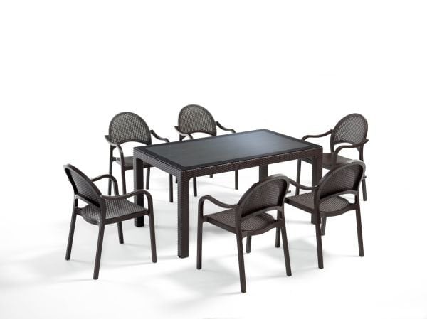 Kahverengi Rattan Bahçe Masa Sandalye Takımı 6 Kişilik