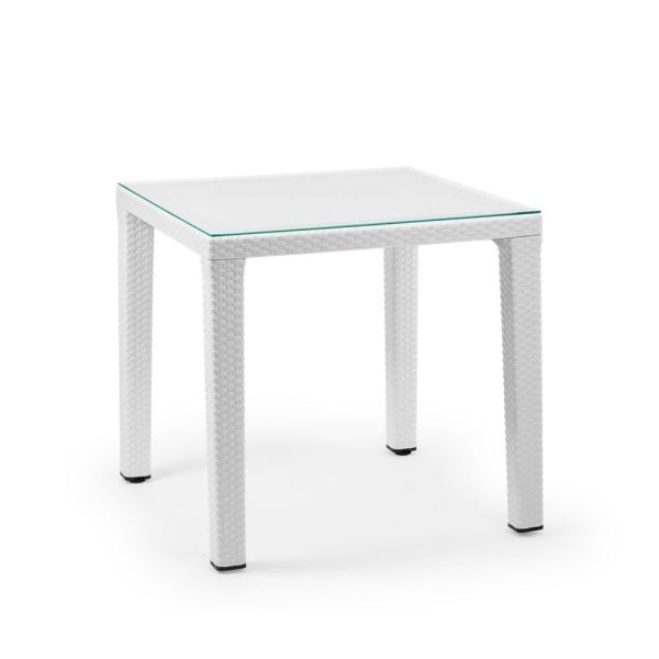 80x80 cm Beyaz Renk Rattan Plastik Dış Mekan Bahçe Masası Cafe Kafe Restoran Otel Ev Bahçesi Balkon Teras Veranda İçin Açık Hava Masası