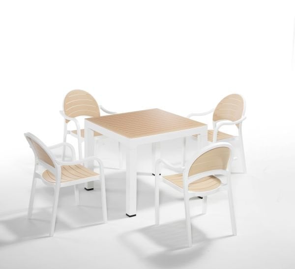 Beyaz Fil Dişi Plastik Bahçe Masa Sandalye Seti 4 Kişilik