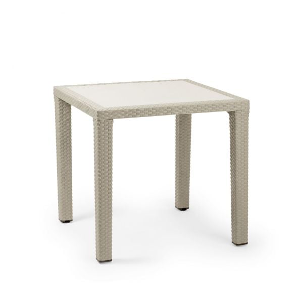 Dayanıklı ve Estetik Bej Renk Rattan Plastik Kare Bahçe Masası İç ve Dış Mekanların Favorisi