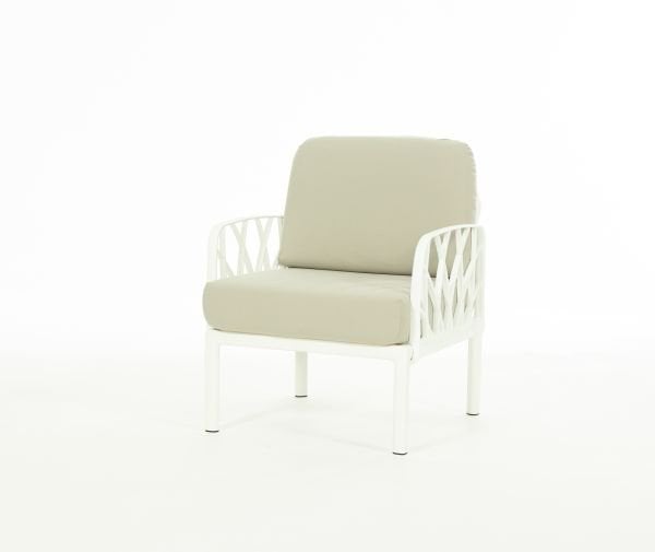 Beyaz Bej Kumaş Minderli Tekli Dış Mekan Bahçe Koltuğu