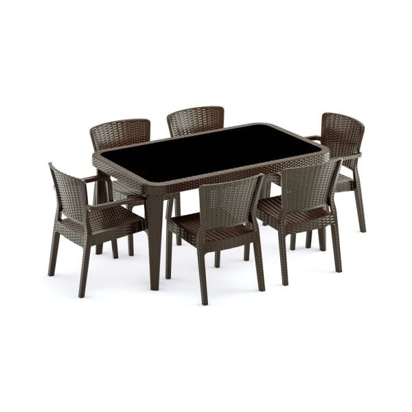6 Kişilik 150x90 Venge Bahçe Masa Sandalye Takımı