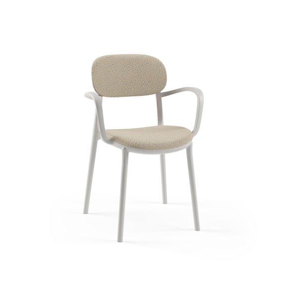 Soğuk Gri Kollu Restaurant Sandalyesi – Modern Tasarım, Kumaş Döşemeli Dayanıklı, İstiflenebilir Plastik Gövde, Şık ve Ergonomik Sandalye Modeli