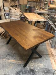 Ceviz Renk Kütük Ağaç Masa 130x75 Metal Ayaklı