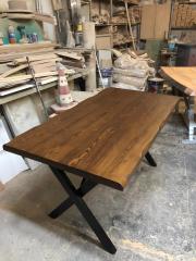 Ceviz Renk Kütük Ağaç Masa 130x75 Metal Ayaklı