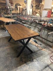 Ceviz Renk Kütük Ağaç Masa 130x75 Metal Ayaklı