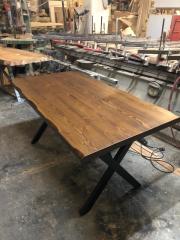 Ceviz Renk Kütük Ağaç Masa 130x75 Metal Ayaklı