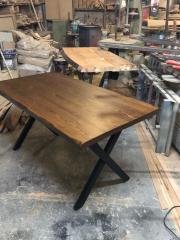 Ceviz Renk Kütük Ağaç Masa 130x75 Metal Ayaklı