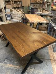 Ceviz Renk Kütük Ağaç Masa 130x75 Metal Ayaklı