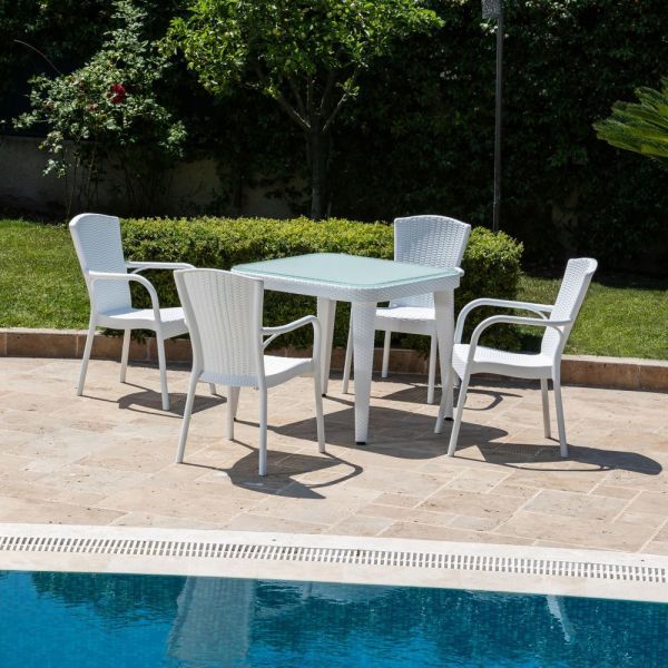 90x90 Beyaz Kare Dış Mekan Bahçe Cafe Masa Sandalye Takımı