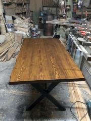 Ceviz Renk Kütük Ağaç Masa 130x75 Metal Ayaklı