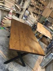 Ceviz Renk Kütük Ağaç Masa 120x75 Metal Ayaklı