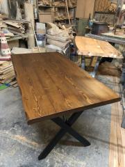 Ceviz Renk Kütük Ağaç Masa 120x75 Metal Ayaklı