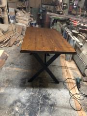 Ceviz Renk Kütük Ağaç Masa 120x75 Metal Ayaklı