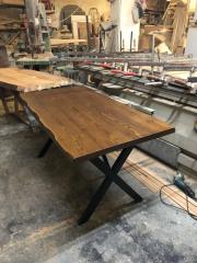 Ceviz Renk Kütük Ağaç Masa 120x75 Metal Ayaklı