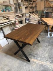 Ceviz Renk Kütük Ağaç Masa 120x75 Metal Ayaklı