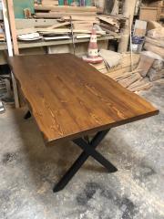 Ceviz Renk Kütük Ağaç Masa 120x75 Metal Ayaklı