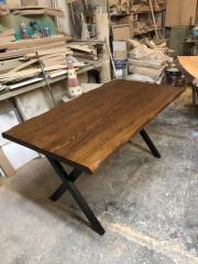 Ceviz Renk Kütük Ağaç Masa 120x75 Metal Ayaklı