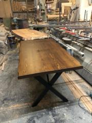 Ceviz Renk Kütük Ağaç Masa 120x75 Metal Ayaklı