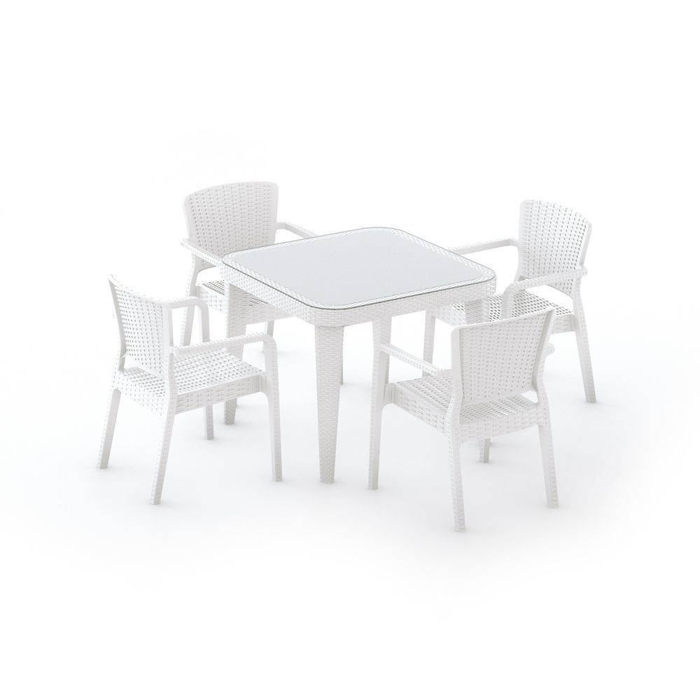 90x90 Kare Beyaz Dış Mekan Bahçe Restaurant Masa Sandalye Takımı
