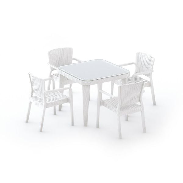 90x90 Kare Beyaz Dış Mekan Bahçe Restaurant Masa Sandalye Takımı