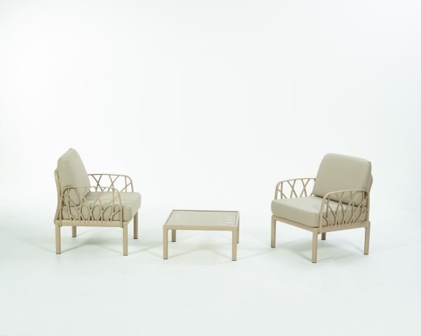 Cappucino Bej Kumaş Camlı Sehpa İkili Bahçe Koltuğu Seti