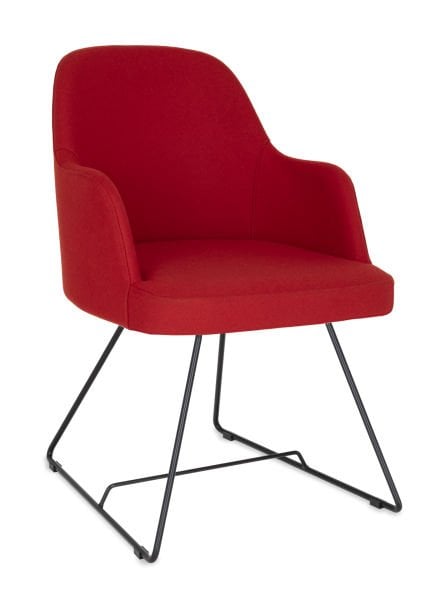 Opal Kırmızı Kaşe Kumaş Ofis Bekleme Koltuğu – Şık ve Ergonomik Tasarım, Metal Ayaklı
