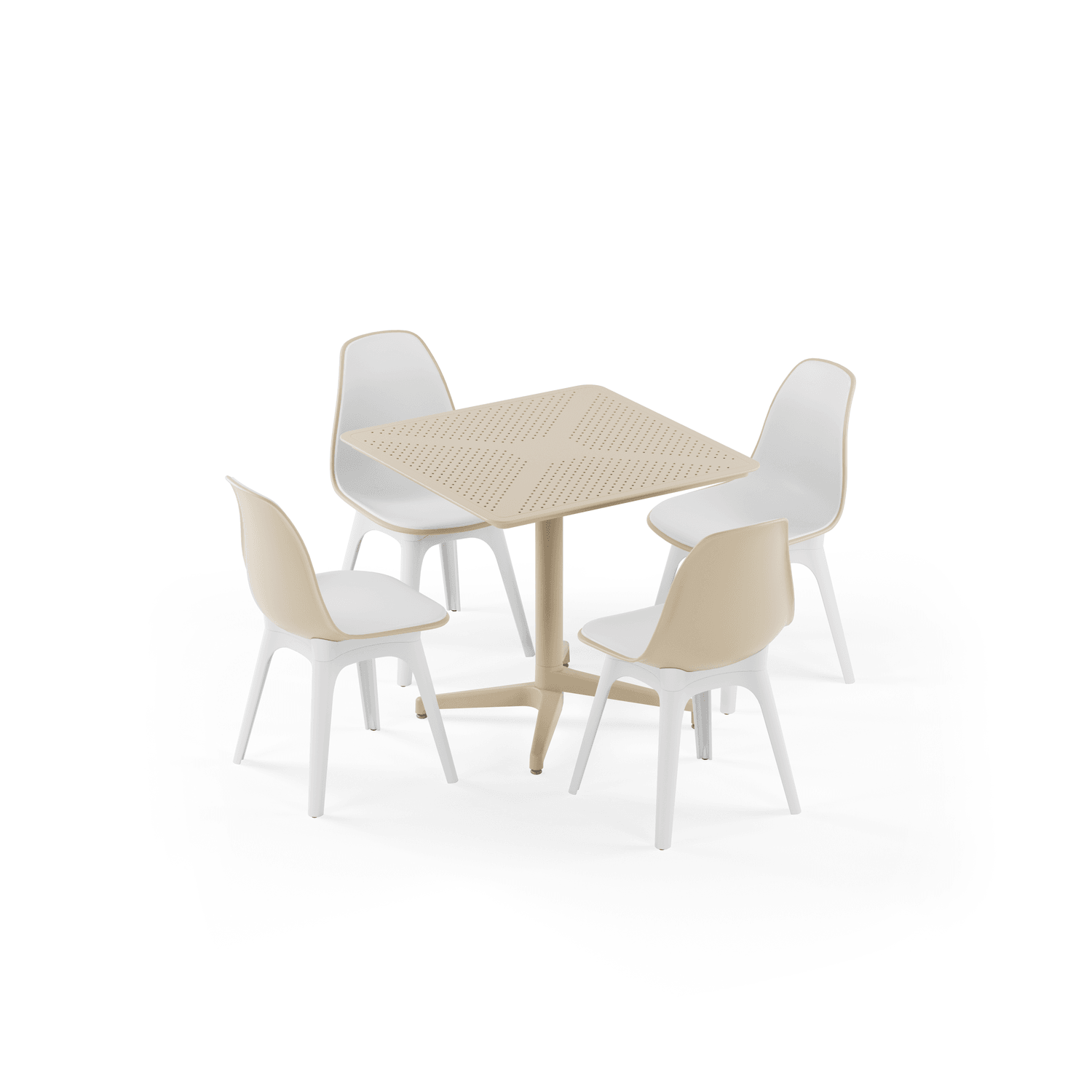 Bej Beyaz 4 Kişilik Bahçe Masa Sandalye Takımı 80x80.cm