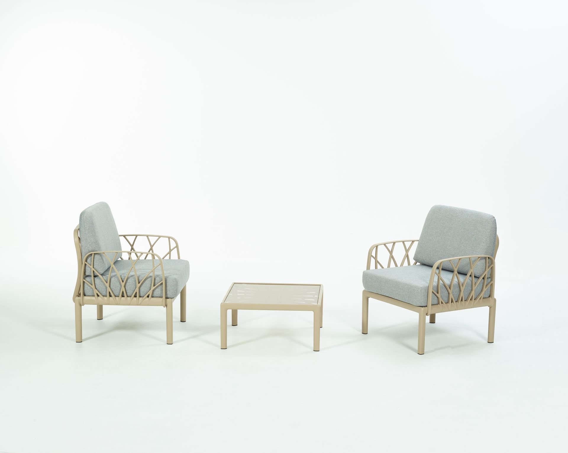 Cappucino Gri Kumaş Camlı Sehpa İkili Bahçe Koltuğu Takımı