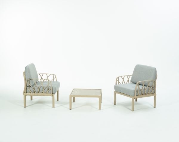 Cappucino Gri Kumaş Camlı Sehpa İkili Bahçe Koltuğu Takımı