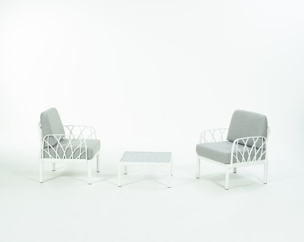 Beyaz Gri Kumaş Camlı Sehpa 2 Kişilik Bahçe Koltuğu Takımı