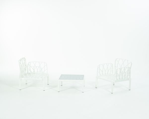 Beyaz Gri Kumaş Camlı Sehpa 2 Kişilik Bahçe Koltuğu Takımı