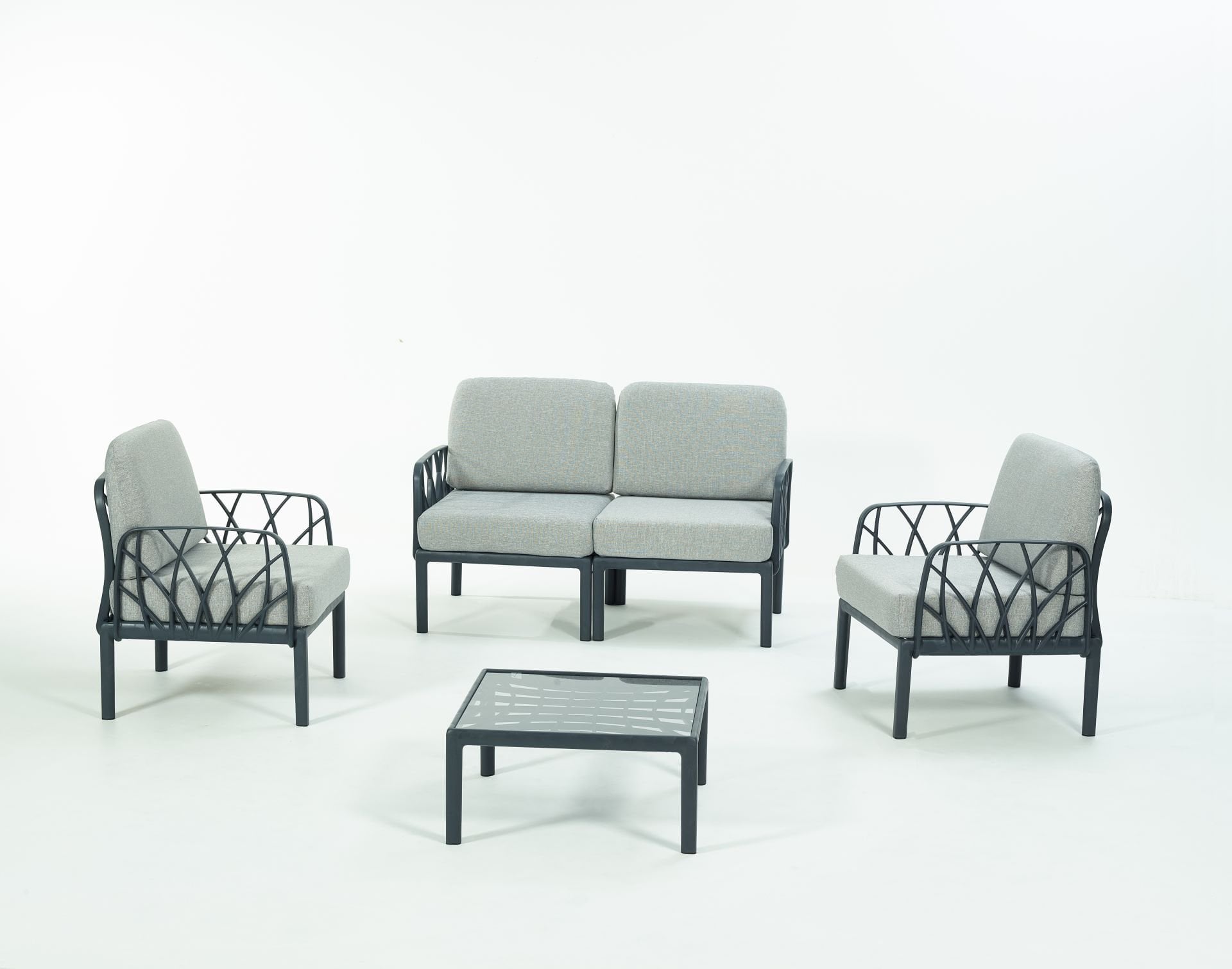 Antrasit Gri Minderli 4 Kişilik Sehpalı Bahçe Koltuğu Takımı