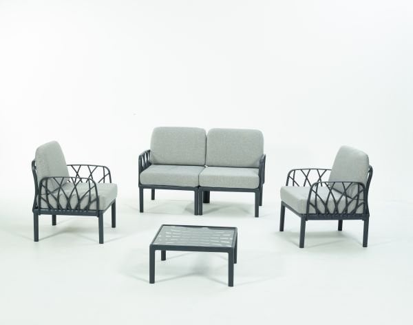 Antrasit Gri Minderli 4 Kişilik Sehpalı Bahçe Koltuğu Takımı