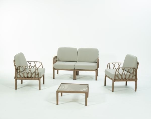 Cappucino Bej Minderli 4 Kişilik Sehpalı Bahçe Koltuk Takımı