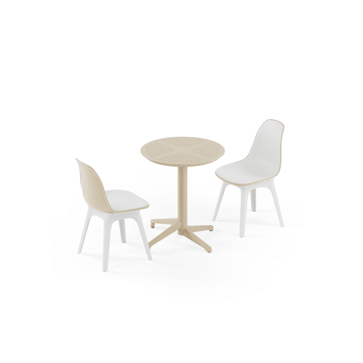 Bej Beyaz 2 Kişilik Katlanır Yuvarlak Bahçe Masa Sandalye