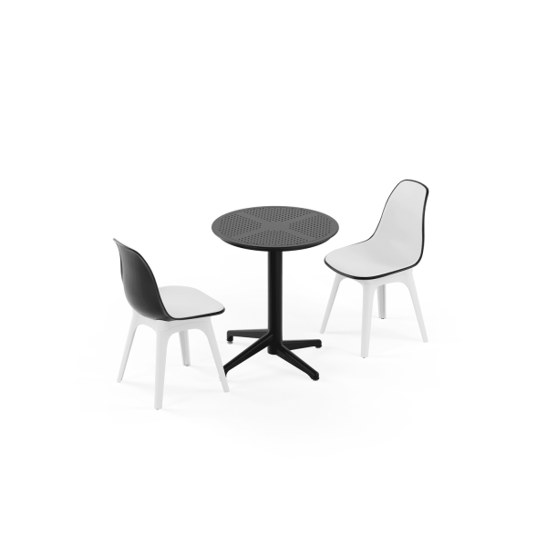 Siyah Beyaz 2 Kişilik Katlanır Yuvarlak Bahçe Masa Sandalye