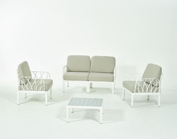 Beyaz Bej Minder 4 Kişilik Sehpalı Bahçe Koltuğu Takımı