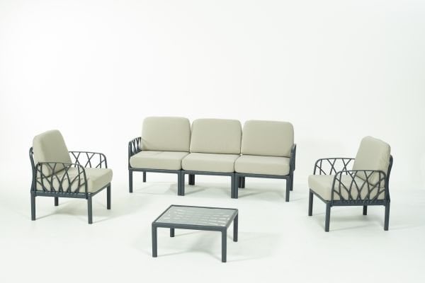 Antrasit Bej Minderli 5 Kişilik Sehpalı Bahçe Koltuk Takımı