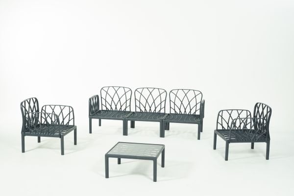 Antrasit Bej Minderli 5 Kişilik Sehpalı Bahçe Koltuk Takımı